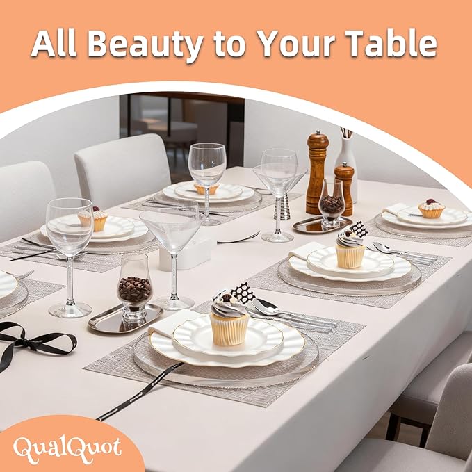 72PCS Pearl White Plastic Plates, Heavy Duty Disposable Party Plates with Gold Rim, 36 Dinner and 36 Dessert for Parties and Wedding