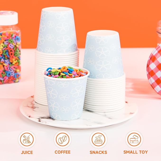 100 Pack 3 oz Bathroom Cups, Disposable Paper Cups with Rolled Rim, Small Paper Mouthwash Cup for Guest Bathrooms, Vanity & Office Use, Mist blue