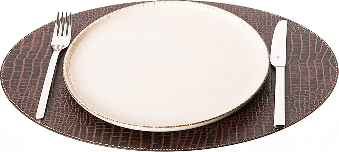Nikalaz Oval Placemats Set (Pack of 4) Recycled Leather Table Mats 18 x 13 inches (45.7 x 33 centimetres), Kitchen Dining Table Decor by Nikalaz (Crocodile)