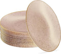 PLASTICPRO 30 Pack Disposable Plastic Plates Heavyweight Granite Look Elegant 9 inch Dinner Plates Pink with Gold Rim