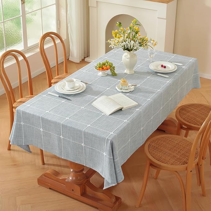Zobesta Blue Table Cloth Rectangle Table 53 x 120 Inch,Cotton Blue Linen Gingham Tablecloth Rectangle, Heavy Weight Washable Boho Tablecloth for Outdoor, Party, Holiday, Picnic, Dining