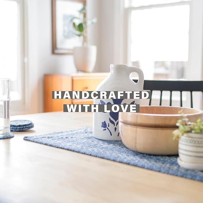 Homespice Denim Jute Braided Long Table Runner, Country Coastal Decor, Blue Rectangle 11x36 - Rich Colors, Easy to Clean, Durable and Protects Furniture