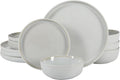 Gibson Elite Tahoe Sunset 12 Piece Stoneware Reactive Glaze (Service for 4) Ceramic Plates and Bowls Dinnerware Set - Cream White