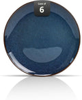 Organic Shape Highland Ceramic Dinner Plates, 6pcs 10.5 Inch Handmade Reactive Glaze Dinnerware Sets with Wavy Edge, for Kitchen, Microwave & Dishwasher Safe, Scratch Resistant-Blue