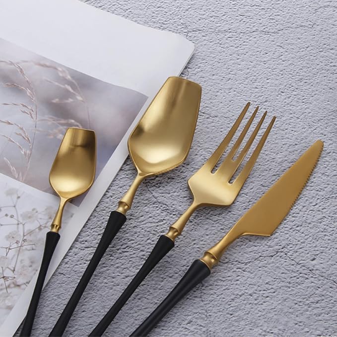 48 Piece Gold Silverware Set for 12，Durable 18/8 Stainless Steel Flatware Set Slim Waist Blue Handle Cutlery Set Utensils Include Spoons Knifes Forks Kitchen Wedding Restaurant
