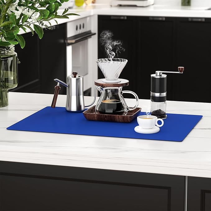 2-Pack Extra Thick Silicone Counter Mats - 24”x16” Large Heat Resistant Kitchen Countertop Protector, Non-Slip Hot Pad Trivet for Air Fryer, Hot Pots & Pans, Coffee Maker(Blue)