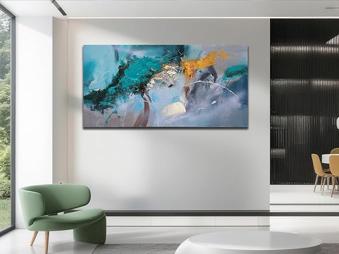 Anolyfi Teal Abstract Canvas Wall Art for Living Room, Modern Art Wall Decor Decorative Painting Large Artwork Picture Framed for Men Room Hallway Bedroom Kitchen Office Home Decor 40"x20"