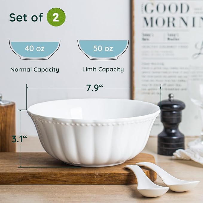 HOMBENE Pasta Bowls, 8 Inch Oatmeal Bowls, Kitchen Bowl Set, Mixing bowl Set, Salad bowl, Microwave and Dishwasher Safe, Set of 2