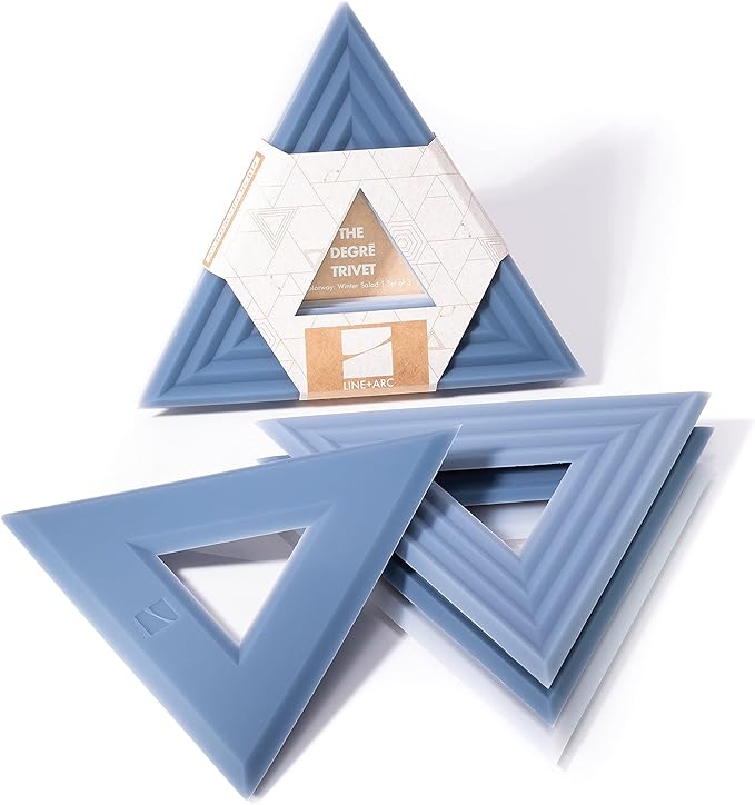 LINE+ARC Extra Thick Silicone Trivets (Featured in ELLE Decor & BuzzFeed) Waterproof Dishwasher-Safe Stain Resistant (Set of 3 Indigo Wash Degrē Trivets) Outdoor Rubber Blue Mid-Century Modern