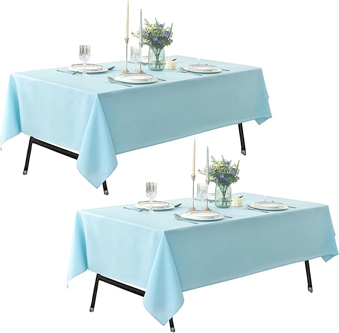 2-Pack 60x102 inch Dusty Blue Table Cloths, Solid Stain and Wrinkle Resistant Oblong Tablecloth, Premium Plain Weave Polyester Fabric Rectangle Table Linen Covers for Hotel, Wedding