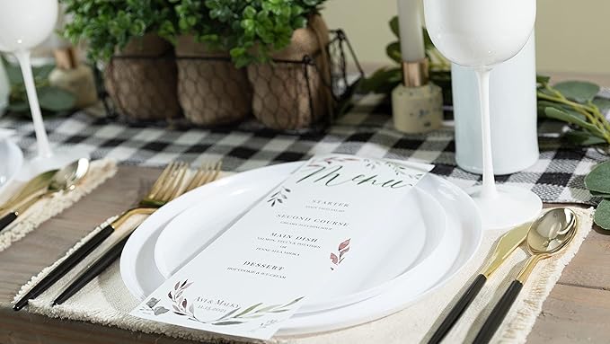 [30 Pack 6.3''] White Plastic Party Plates Edge Collection Premium heavyweight Elegant Disposable Tableware Dishes