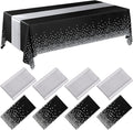 Breling 8 Pack Black and Silver Disposable Plastic Tablecloths and Satin Table Runner Set, 54 x 108 Inch Tablecloth, 12 x 108 Inch Table Runners for Wedding Graduation Birthday Baby Shower New Year