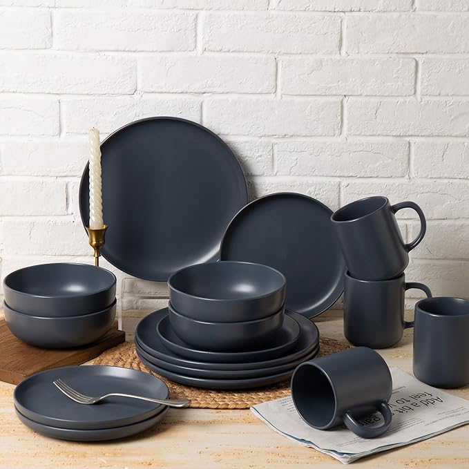 12-Piece Matte Blue Dinnerware Set,Stoneware Dinnerware for 3, Microwave & Dishwasher Safe, Stackable Design for Kitchen and Dining - Plates,Bowls and Mugs