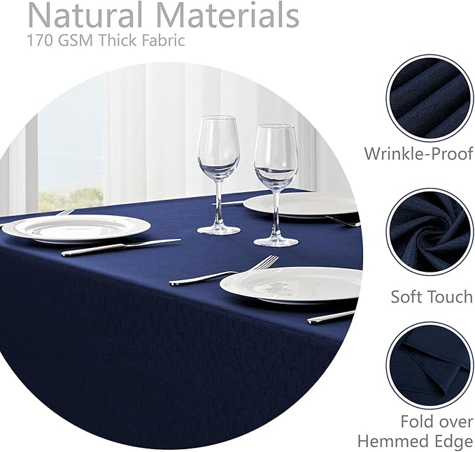 2 Pack Rectangle Tablecloth, 60x120 inch, Water Resistant Wrinkle Free Linen Textured Table Cloth Washable, Decorative Fabric Table Cover for Dining, Party and Camping, Navy Blue