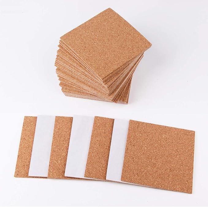110 Pack Self Adhesive Cork Squares and Round DIY Adhesive Cork Board for Coasters and DIY Crafts