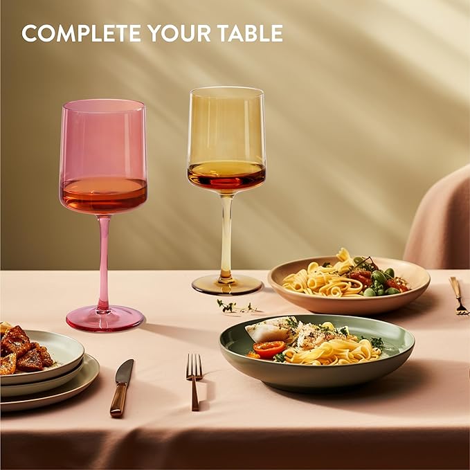 Navaris Multi-Colour Tinted Wine Glasses - Set of 4 - Coloured Wine Glasses with Stems - Stylish Design Glassware for Serving Wine, Cocktails, Dessert