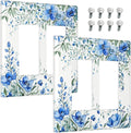 Outlet Covers Blue Watercolor Flowers Retro Floral Leaves 2 Gang Light Switch Cover Double Rocker Wall Plate Decorative GFCI Receptacle Electrical Switchplate for Bathroom Bedroom Decor（2 Pack）