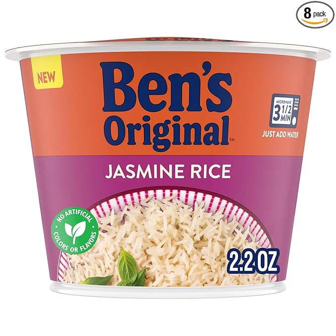 BEN'S ORIGINAL Jasmine Rice Single Serve Cup, Snack or Side, Microwave in 3.5 Minutes, 2.4 oz (Pack of 8)