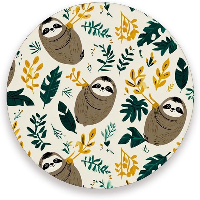 Coasters for Drinks Coaster Drink Set Decorative Coffee Table Desk Cup Mat Spring Cute Cork Bar Backing Round Home Decor Cute Sloths Leaves White16