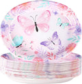 50Pcs Butterfly Oval Paper Plates 10" x 12" Large Disposable Heavy Duty Watercolor Butterfly Floral Party Plates Pink Spring Dessert Platters for Girls Baby Shower Butterfly Birthday Party Supplies