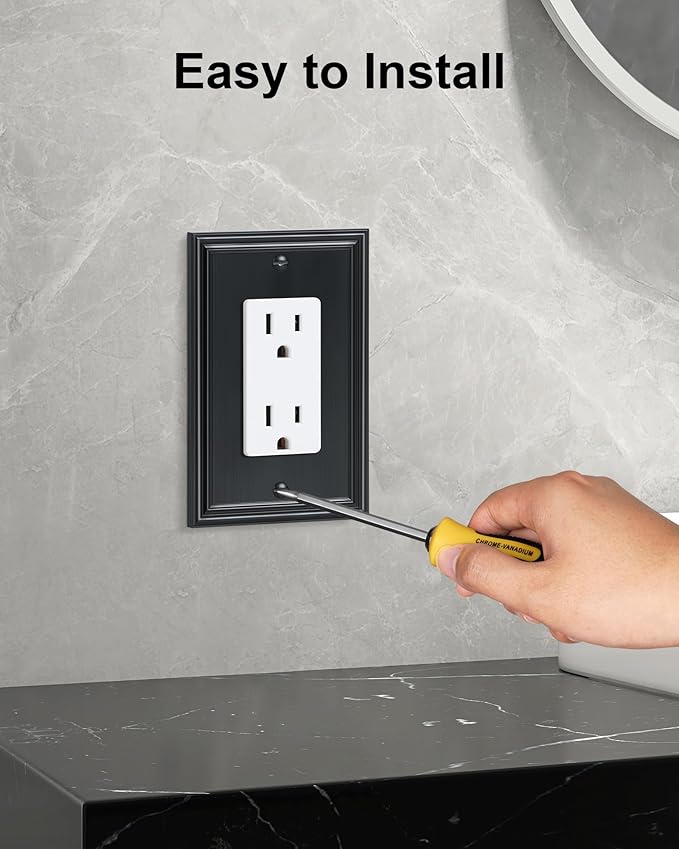 TREWELL 4-Pack Black Decorative Switch Plates and Outlet Covers, Durable Zinc Alloy, Compatible with Decorator Outlet Receptacle, Rocker Switch, Dimmer Switch, GFCI Outlets, Size 3.15''W x 4.92''H