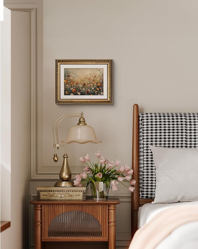 InSimSea Retro Gold Framed Wall Art, Vintage Nature Landscape Flower Wildflower Canvas Print Home Wall Decor, Landscape Farmhouse Decor, Antique Picture Frame Retro Paintings, 11x14 Inch
