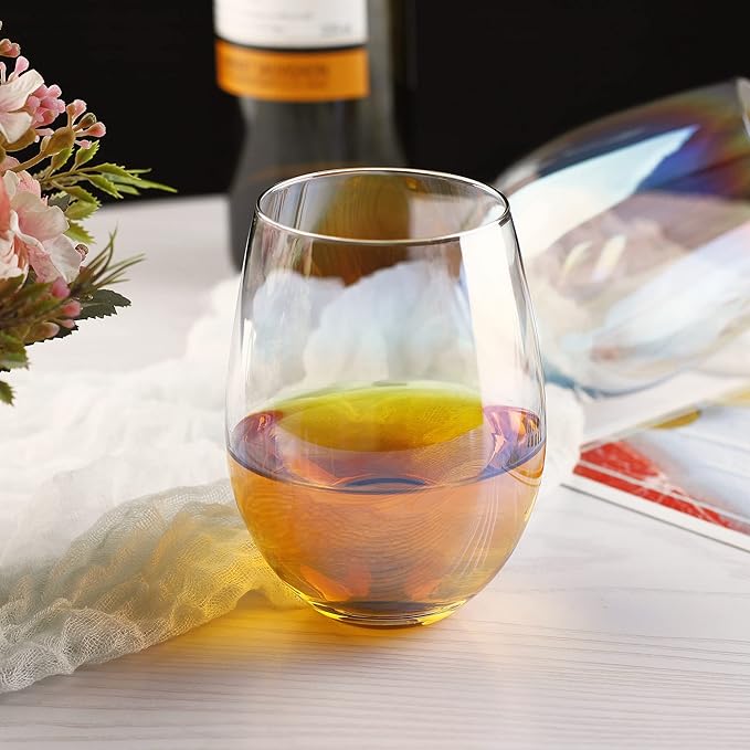 LUXU Amber Stemless Wine Glass(Set of 4)-20 Ounces,Colored Water Juice Drinking Glasses,All-Purpose Glass Wine Tumblers,No Stem Glass Beverage Cups,Perfect for Home,Bar,Restaurants and Parties