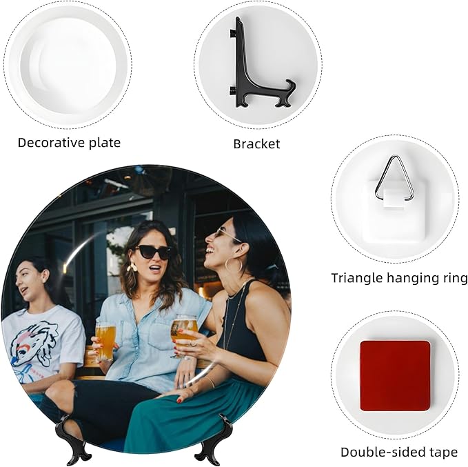 Custom Photo Ceramic Decorative Plates Personalized Porcelain Plate Add Logo Photo Text Ceramic Dinner Plate Home Decor (8 in)