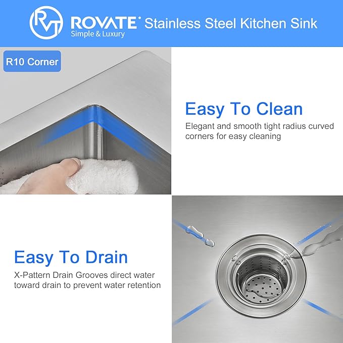 ROVATE 18 × 18 x 9 inch Drop in Kitchen Sink, 304 Stainless Steel Top-mount Kitchen Bar Sink Single Bowl, Small Overmount Handmade Bar Sinks with Basket Strainer