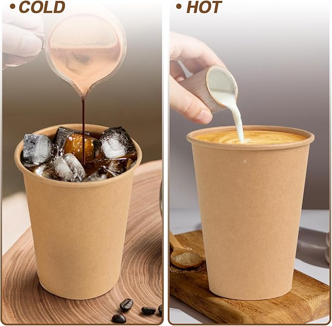 300 Pack 12 oz Paper Coffee Cups, Disposable Kraft Coffee Cups, Hot/Cold Drinking Cup for Water, Coffee, Juice