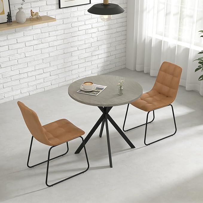 31.5" Round Dining Table Chairs Set for 2, Small Dining Table Chairs Set Space-Saving, Small Dinette Sets for 2 for Kitchen Dining Room Apartment(Gray Table +Brown Chairs)