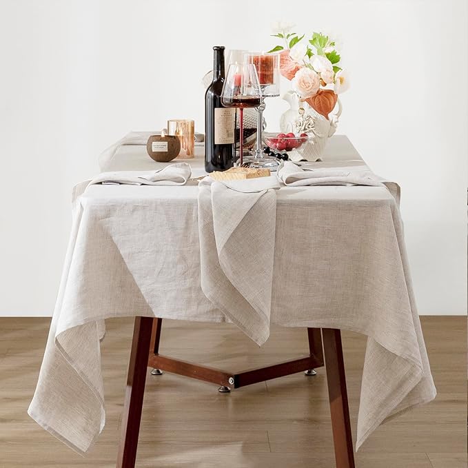 Talasily Linen Tablecloth 100% Pure Linen Table Cloth 60x108 Inches Rectangle Tablecloths Washable Cloths for Kitchen, Dining, Buffet Parties, Holidays, Picnic, Weddings and Restaurants-Natural Linen