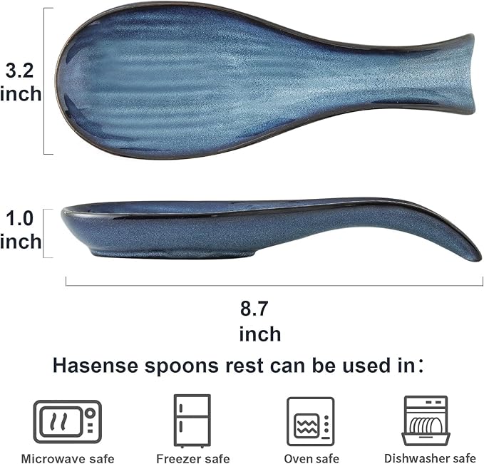 Ceramic Spoon Rest for Stove Top,Large 8.7 Inch Spoon Holder for Kitchen Counter,Porcelain Utensil Rest for Thankgiving and Christmas Gift,Dishwasher Safe and Heat-Resistant,Blue(1 PC)