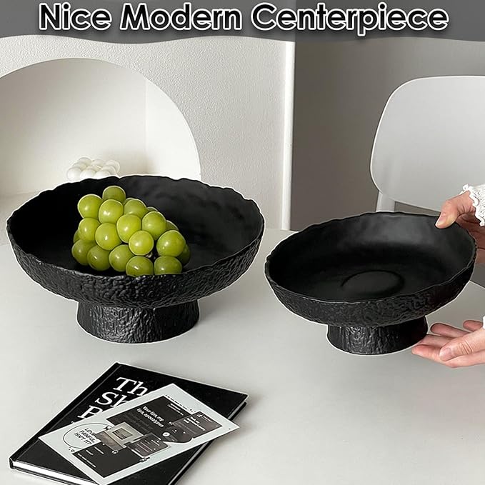 Glass Fruit Bowl for Kitchen Counter, Black Pedestal Bowl, Large Footed Serving Bowl, Decorative Bowls for Centerpiece Home Decor, Modern Fruit Holder (Large 10.4 Inch)