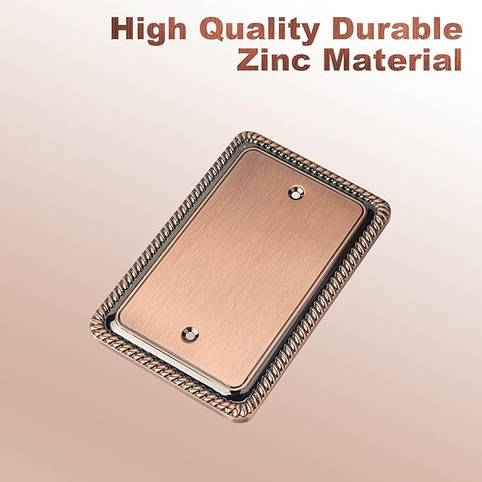 Henne Bery Rope Edge Decorative Wall Plate Switch Plate Outlet Cover (Single Blank, 2 Pack, Antique Copper)