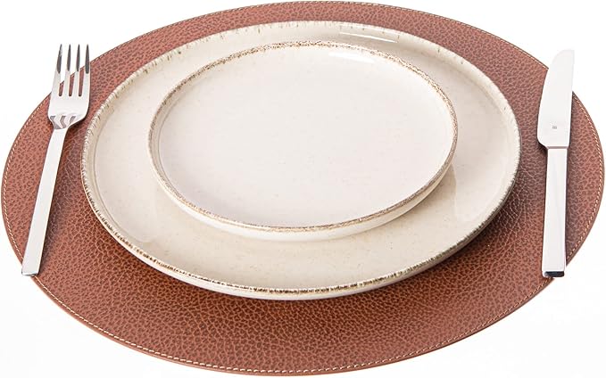 Nikalaz Round Placemats Set (Pack of 4) Recycled Leather Table Mats 15 inches, Kitchen Dining Table Decor by Nikalaz (Dirty Brown)