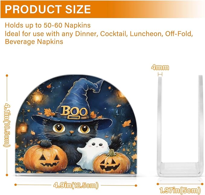 Cat Pumpkin Ghost Napkin Holder for Table Kitchen Decor Acrylic Paper Napkin Holders for Tissue Dining Room Indoor Outdoor Party Holiday Accessories