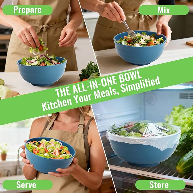 Wheat Straw Bowls Set of 6, 60 OZ Unbreakable Camping Bowls, Microwave Safe & Dishwasher Safe, Large Salad Bowls for Outdoor, Picnic, RV Trips, Ramen, Cereal, Soup, Dark Blue