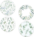 Drinks Coasters Set of 4, Green Plants Sage Round 4" Cup Coasters, Absorbent Ceramic Stone Coasters with Cork Base, Cute Coasters for Table Home Décor, Ideal Gifts for Women Men