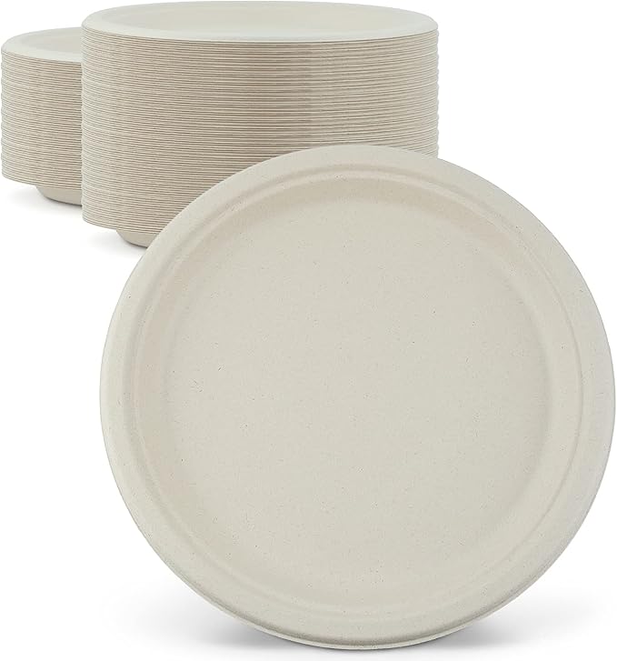 Green Earth, 10-Inch, 500-Count, Compostable Plates, Natural Bamboo Fibers, Everyday Tableware - Biodegradable Disposable Round Shape Microwave-Safe Gluten-Free Eco-Friendly