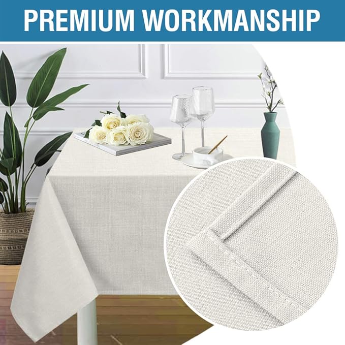 H.VERSAILTEX Linen Textured Table Cloths 54 x 108 Inch Premium Solid Tablecloth Spill-Proof Waterproof Table Cover for Dining Buffet Feature Extra Soft and Thick Fabric Wrinkle Free, Ivory