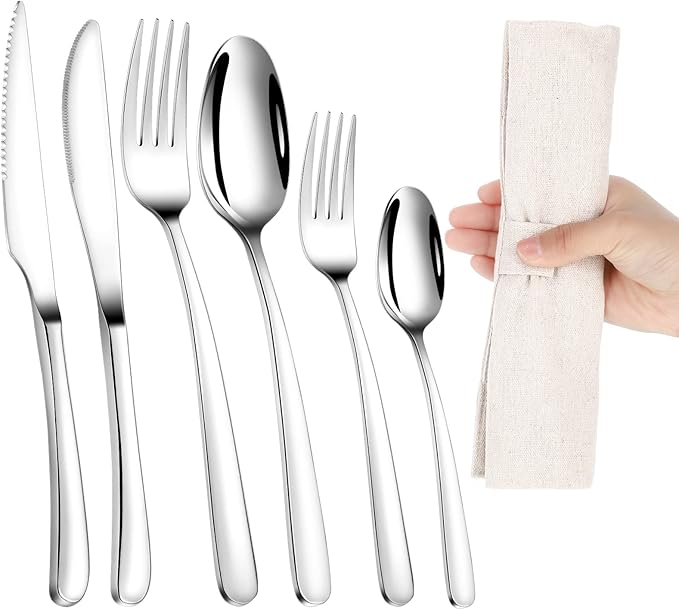 Bonuci 6 Pcs Weighted Utensils for Hand Tremors and Parkinsons Patients Weight Silver Cutlery Set Utensils for Eating Spoons for Adaptive Eating Flatware(Silver)