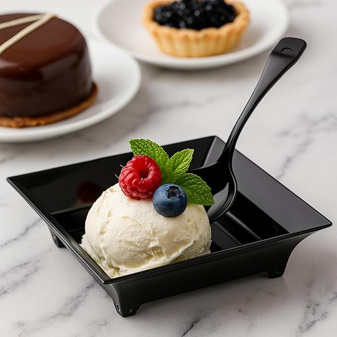 800 Pcs Mini Appetizer Plates with Spoons 2.44" x 2.44" Disposable Mini Dessert Plates Plastic Appetizer Bowls Tiny Serving Trays for Valentines Day Party Birthday, Wedding