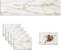 Mcalk Luxury Gold Marble Table Runner and Placemats Set of 6 Pieces, Gold Marble Placemats, Modern Cloth Place Mats Indoor for Kitchen,Washable Linen Material for Dining Table
