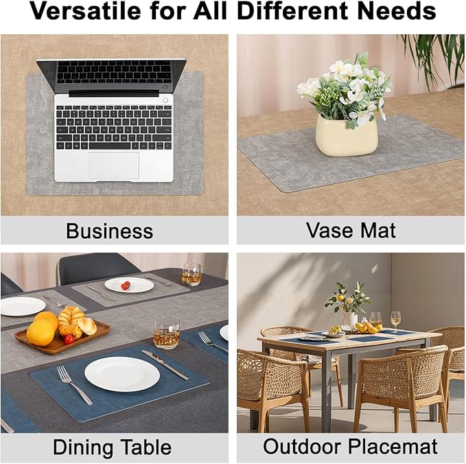 Myir JUN Reversible Vinyl Placemats Set of 4, Faux Leather Place Mats Dual Sided Waterproof Wipeable, Heat-Resistant Table Mats for Kitchen Dining Indoor Outdoor (12" x 17", Light Gray Navy Blue)