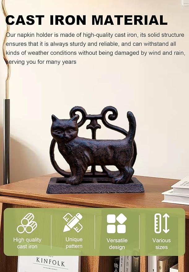 Exquisite Vintage Cast Iron Napkin Holder With Playful Standing Animal Motif - Elevate Elegance And Functionality In Your Table Setting (Cat)