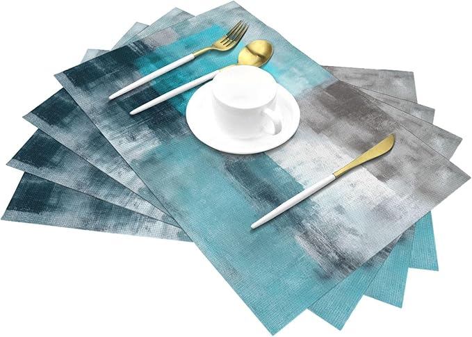 Blue and Grey Placemats Set of 4 Washable Table Place Mats for Dining Kitchen Party Decor