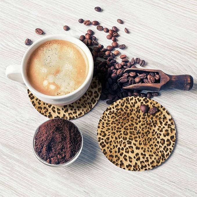 Wild Animal Pattern Coaster for Drinks Individual Leopard Cheetah Skin Repeat Spot Presents for Housewarming Birthday and Family 100% Diatomite 4''X 4'',2 Pack