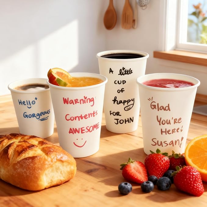White Paper Cups 12 oz Disposable Coffee Cups, 300 Pack BPA Free Leak Proof Hot Cups, 300GSM Thickened Disposable Cups,Unbleached Hot Cold Drink Cups for Everyday Home Office Coffee Bar Party Supplies