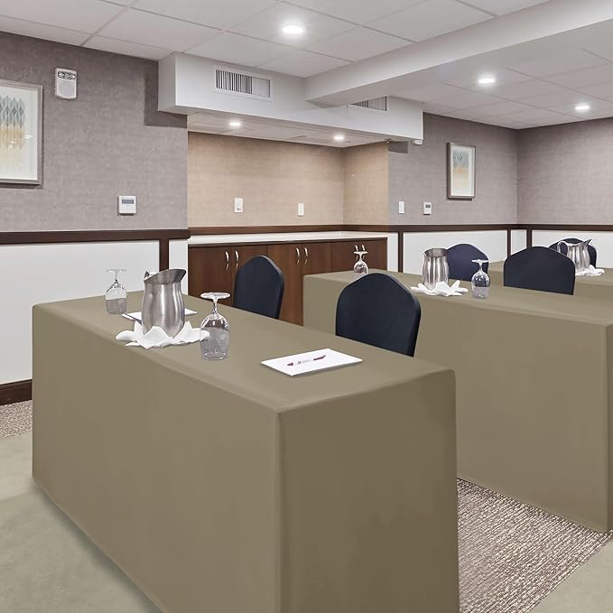 Nasitos 2 Pack Taupe Tablecloth 6 Foot - Open Back Fitted Tablecloth Rectangle Table, Washable Fabric Trade Show Table Cover for Craft Show, Display, Parties, Wedding, Events